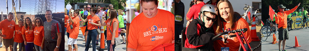 Multiple pictures of people volunteering at Bike to the Beat.